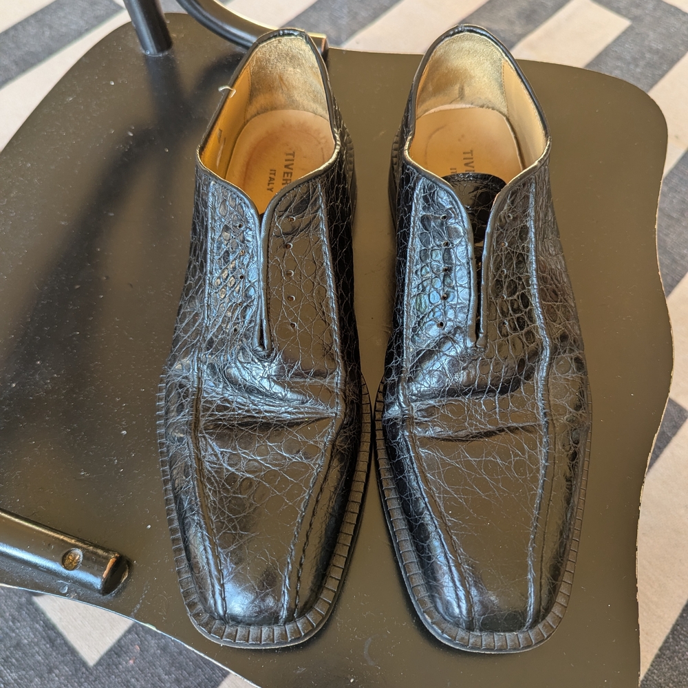 Tiverton Italy, Men's Leather Stamped Crocodile Oxford Dress Shoes, 45